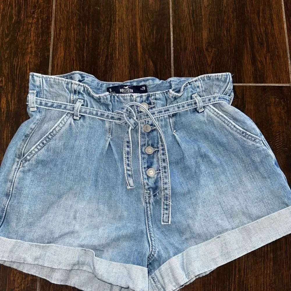 Abercrombie and Fitch/ Hollister Blue Jean Shorts with Paper-Bag Waist